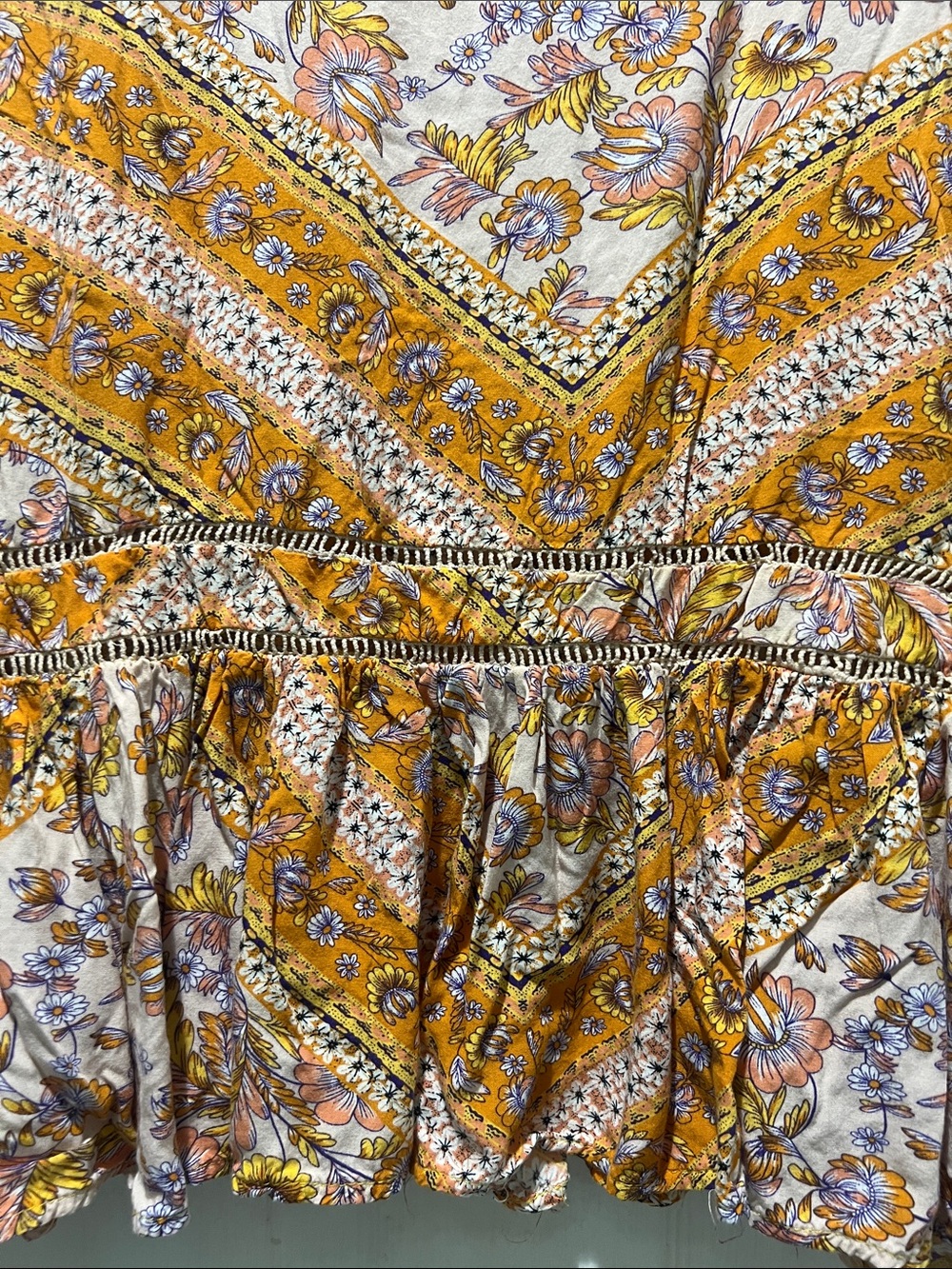 Jaase Mustard Floral Boho Peasant Blouse - Picture 9 of 9